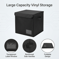 Caixa de Armazenamento de Discos de Vinil Dobrável, Organizador de Álbuns LP em Tecido Oxford com Tampa, Caixa Empilhável para Coleção de Música