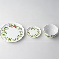 Assiette plate en céramique style américain vintage avec motif de baies d'églantier, pour desserts de Noël, compatible lave-vaisselle et micro-ondes