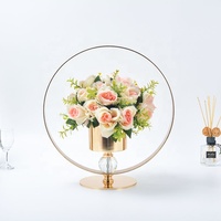 Support de couronne circulaire en métal doré en gros, support floral personnalisable, support de fleurs en métal multicolore, centre de table de mariage