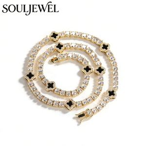Collier Chaîne Tennis Trèfle à Quatre Feuilles Souljewel avec Zirconium, Plaqué Or et Argent sur Cuivre Noir, Style Hip-Hop - Product Image 5