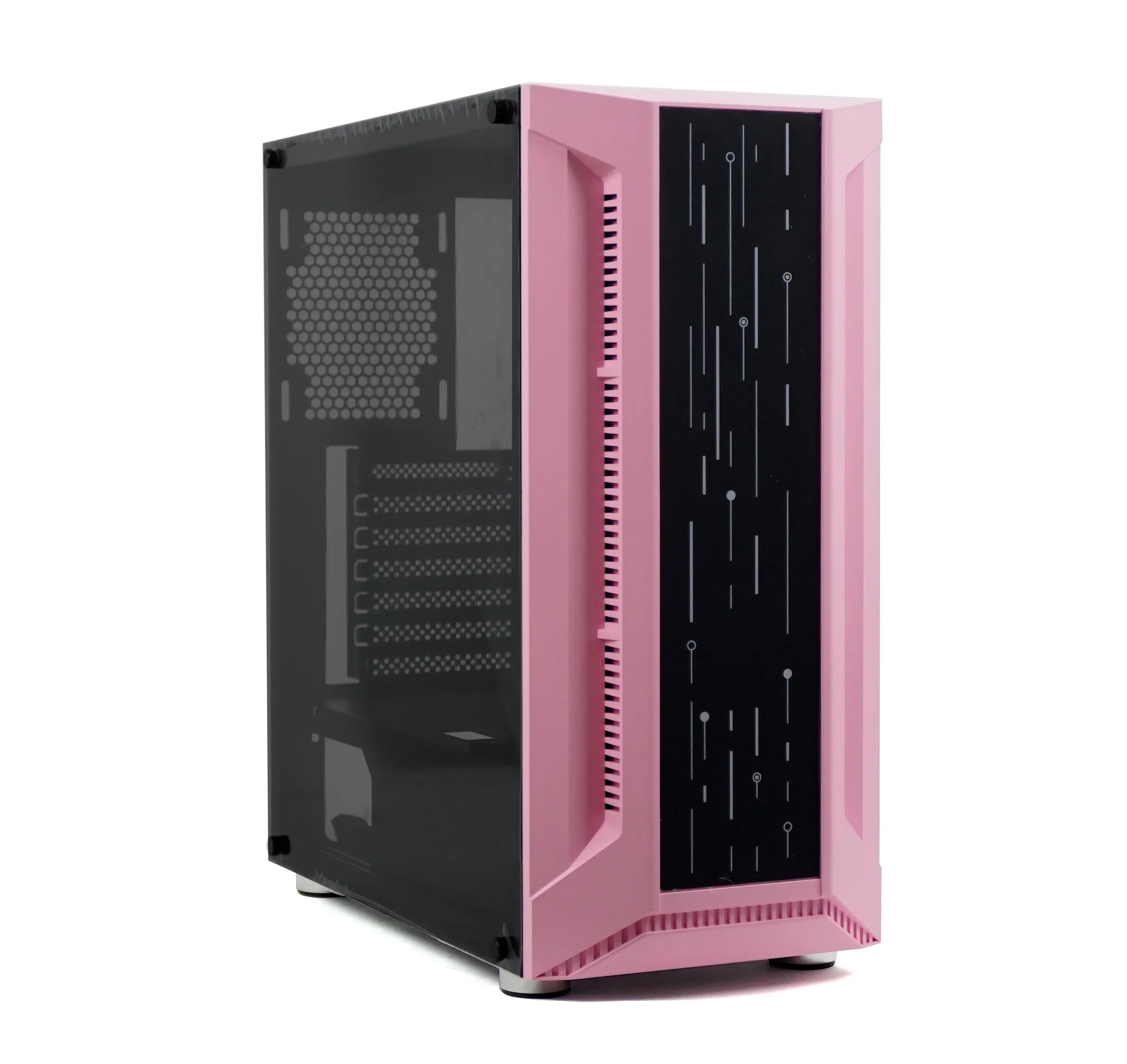 Armadio per PC in vetro temperato con telaio per computer ATX di colore rosa H05