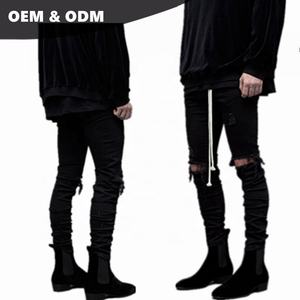 أحدث تصميم رخيص نحيل نمط مطاطي جديد الرجال الطلاء بالأسى مغسول جينز ممزق 01 - Product Image 5