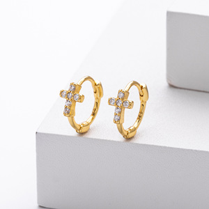 Pendientes de Plata de Ley con Diseño de Cadena y Cruz de Circones, Tipo Huggie, para Mujer, Joyería de Moda Diaria, Regalo - Product Image 6