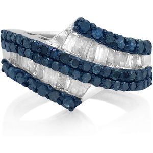 Natural White And Blue Diamond Bypass <b>Ring</b> Baguette Cut Channel Setting Women's Engagement Fine Jewelry 925 Silver - Product Image 1