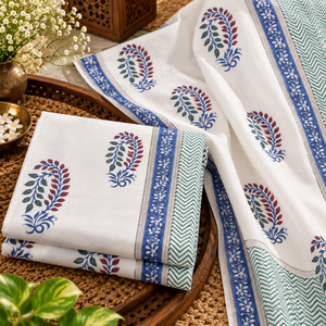 Sábana Plana de Algodón Blanco Transpirable, Estampada a Mano, para Uso en Hoteles y Hogares, Decoración Textil de Cama Tradicional - Product Image 2