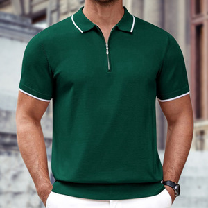 Nouveaux hommes personnalisés solide décontracté à manches courtes pour t-shirt respirant écologique tricoté fermeture éclair revers - Product Image 1