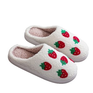 Embroidered Red Strawberry Design Indoor <b>Outdoor</b> Soft Winter Plush for Slippers Comfortable Home Logo New Fruit Pattern for Spri - Product Image 5
