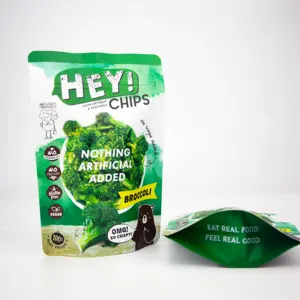 Customized Green Matte Freeze Dried Broccoli Stand Up Pouch Foil Bag With Zipper Top For Vegetable Candy Chips