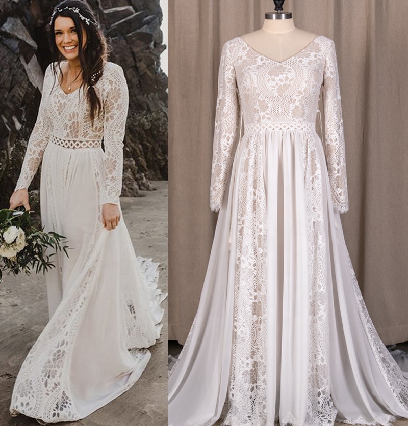 Boho Wedding Dresses - Gypsy Beach Wedding Dresses - Floor-Length Vintage Style Boho Wedding Dresses - Gypsy Beach Wedding Dresses - Floor-Length Vintage Style