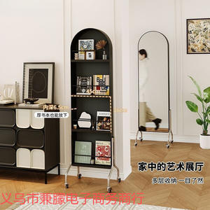 Specchio mobile a figura intera, porta riviste in stile antico, specchio decorativo girevole da terra per libri e giornali - Product Image 4