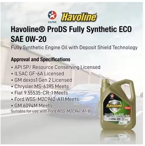 Caltex Havoline ProDS ECO SAE <b>0W</b> <b>20</b> 4L Fully Synthetic <b>Engine</b> <b>Oil</b> with Deposit Shield Technology for Oxidation Control - Product Image 3