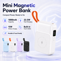 Banco de Energía Inalámbrico Magnético de 10000 mAh, Cargador Portátil de 22.5 W con Cables de Carga Dobles Integrados, Power Bank para Uso Diario