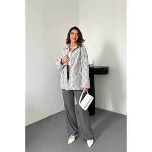 <b>Women's</b> <b>Grey</b> <b>Fleece</b> Diamond Plaid Jacket in Wholesale Supply - Product Image 4