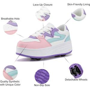 Premium Detachable Wheel Sneaker <b>Roller</b> <b>Skate</b> Shoes <b>for</b> Kids Boys & <b>Girls</b> with Leather Synthetic Upper Mesh EVA TPR Insoles - Product Image 3