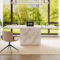Table à manger en gros, bureau d'ordinateur blanc avec base sur piétement, style moderne pour bureau à domicile, 63 pouces, spacieuse, grande et robuste