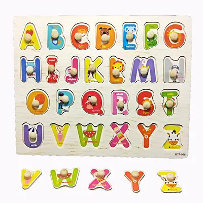 Wooden Alphabet Number Shape Puzzle ABC Learning Toys abc puzzle