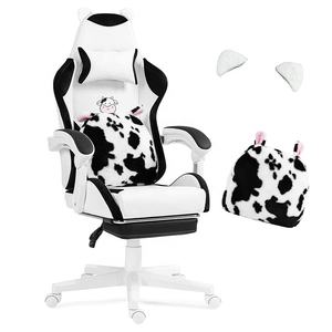 Silla de Oficina Giratoria Ultra Suave con Acolchado Estilo Racing, Tapizada en Tela Blanca, Diseño Simple y Atractivo para el Hogar, Alivia la Fatiga del Cuello - Product Image 1