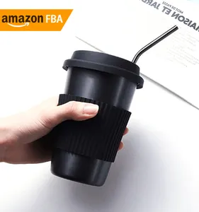 2024 Nouveautés Tasse à café noire en acier inoxydable 500 de 304 ml avec couvercle et support