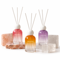 Diffuseur de parfum à bâtonnets couleur dégradée, flacon en verre transparent avec bouchon rond blanc, pour la maison, vente en gros, distributeur, approvisionnement en vrac