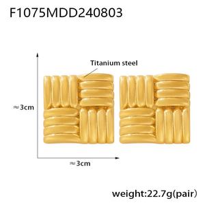 Boucles d'oreilles carrées en acier inoxydable, texture or et argent, rayures métalliques, bijoux vintage attrayants pour femmes - Product Image 4