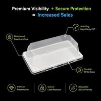 Boîte d'emballage alimentaire transparente jetable en PET avec couvercle blanc transparent pour la pâtisserie, gâteau, chocolat, plateau rectangulaire