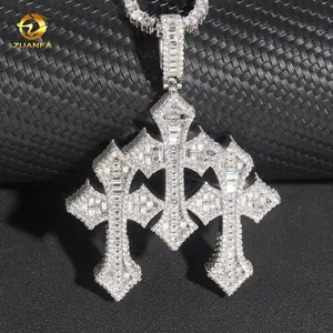 New Style Top Qualität Pass Diamond Tester Silber Drei Kreuz Custom Hip Hop Herren Kreuz Anhänger