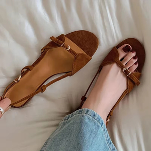 Sandalias Planas de Estilo Bohemio con Punta Abierta para Mujer, Ligeras, Antideslizantes, Casuales de Verano, para Vacaciones en la Playa - Product Image 1