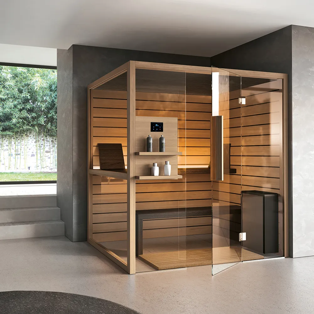 Cabines en bois prix bon marché de la maison sèche moderne en bois massif 1 ensemble panneau de commande d'ordinateur de salle de sauna en cèdre rouge, avec fenêtres arrière