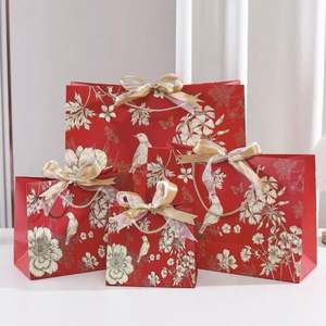 Beautiful Elegant Fashion Environmental Floral Wedding Birthday Gift Paper Bag Bow Ribbon Paper Shopping Paper Handbag - Product Image 1