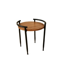 Table console minimaliste ronde en bois grainé style farmhouse avec pieds en métal robustes, table d'appoint d'angle pour canapé d'intérieur