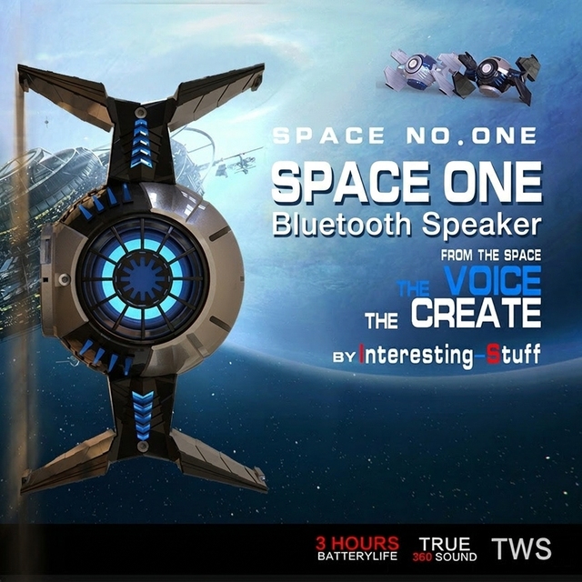 Futuristic Space One Portable  5.0 Speaker Wireless TWS Stereo Sound HiFi Bass Mini Speaker with FM Radio TF Card USB
