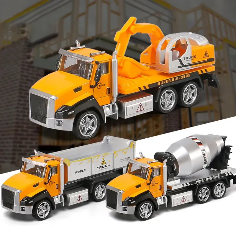 1:24 geri çekin alaşım araba modeli oyuncak seti Diecast inşaat mühendislik kamyon polis serisi araç oyuncak çocuklar için oyna Pretend