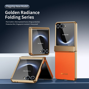 Étui <span class=keywords><strong>de</strong></span> luxe en cuir PU plaqué avec charnière et film <span class=keywords><strong>de</strong></span> protection intégral en verre antichute pour <span class=keywords><strong>Samsung</strong></span> Galaxy Z Flip 8 7 6 5 4 3 - Product Image 1