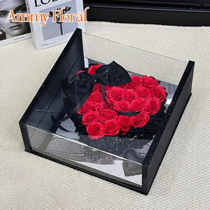 Caja de acrílico rosa con forma de corazón de flor eterna Ammy, caja de regalo para el Día de San Valentín, embalaje de flores, caja vacía - Product Image 4