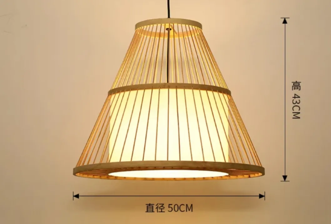 Lámpara de bambú tejida a mano, candelabro de estilo asiático, luces colgantes tejidas o de ratán