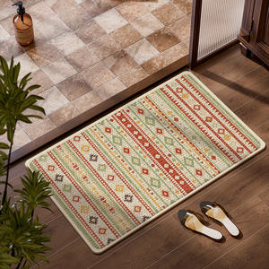 Alfombra de Baño Bohemia Geométrica Rectangular, Imitación Lino, Absorbente, Antideslizante, Engrosada, Resistente a las Manchas, Color Beige - Product Image 1