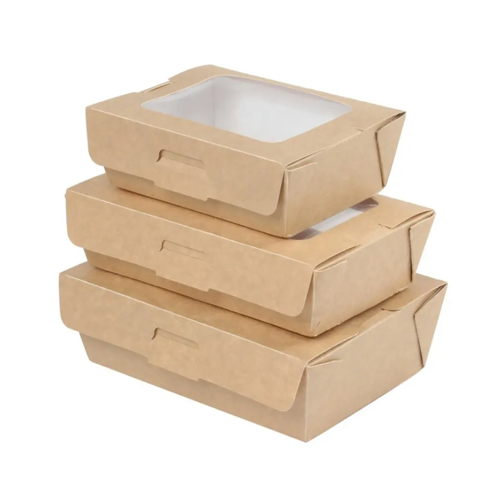 صندوق طعام من الورق المقوى للاستعمال مرة واحدة مخصص صندوق لتعبئة الطعام بالخارج مصنوع من الورق المقوى القابل للتحلل الحيوي صندوق وجبة الغداء بنتو مع نافذة