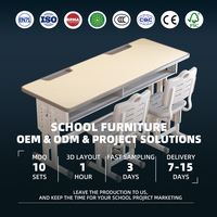 Ensemble de bureaux doubles pour étudiants, réglables en hauteur, finition bois, mobilier scolaire pour salle de classe, service OEM ODM, certifié par l'usine