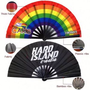 Large Rave Fan Golden Glitter Color Kungfu Fan for Promotion Bamboo Crafts - Product Image 6