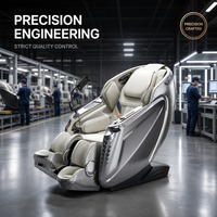 LEERCON 4D AI Massagesessel in Satin-Silber mit Weißem LED-Streifen, Chrom-Verkleidung, Tablet-Steuerung, Zero-Gravity-Funktion, Beheizung, SL-Track für Ganzkörpermassage