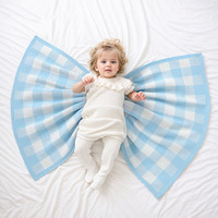 Couverture en tricot pour bébé 100% coton à carreaux gingham, tissée jacquard, douce, pour emmailloter les nouveau-nés, à utiliser dans la crèche, décoration de la chambre d'enfant