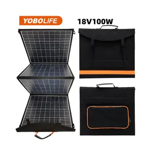 YOBOLIFE 18V100W 200W Kit de cargador de panel solar flexible plegable Bolso de panel solar portátil con puerto de cable USB DC para acampar