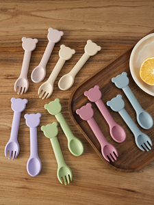 Vaisselle pour enfants, cuillères d'apprentissage pour bébés, couverts de dessin animé, fourchette et cuillère pour bébés, logo personnalisé - Product Image 1