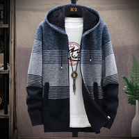 Vente en gros de sweats à capuche en tricot doublés de polaire sherpa pour hommes, à manches longues, bleu, avec fermeture éclair, logo personnalisé, conception OEM et ODM