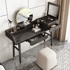 Luxe Slaapkamer Meubilair Moderne Zwarte Grote Opslag Dressoir Make-Up Gespiegeld Kaptafel