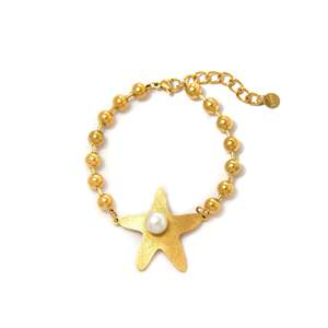 Fashion <b>Beaded</b> <b>Bracelet</b> <b>Gold</b> Plated 316L Stainless Steel Star Charm With Pearl Pendant - Product Image 1