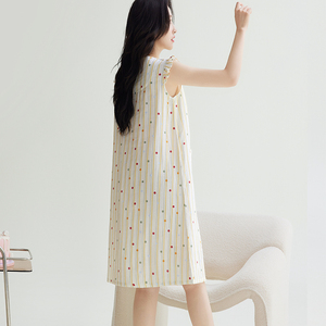 Pyjama en coton à col en v personnalisé pour femmes Robe de <span class=keywords><strong>nuit</strong></span> tachetée à rayures doux 100% coton décontracté été hiver automne printemps ODM approvisionnement - Product Image 3