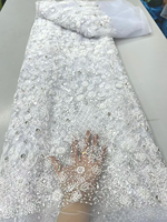 Tissu en dentelle française brodée de luxe NI.AI avec strass en cristal et sequins lourds, tissu en maille nigériane pour soirée