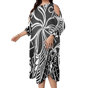 2022 estate moda donna abito con <span class=keywords><strong>spalle</strong></span> fredde Hawaii polinesiano Design tribale oversize Poncho Beach Dress abiti Casual da isola - Product Image 1