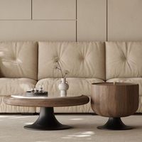 Ensemble de table basse ronde en bois et marbre de luxe moderne avec rangement, meubles de salon, design esthétique, élégant et unique